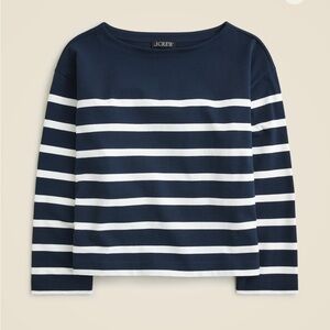 NWT J Crew Mariner Jersey Relaxed Navy and White Striped Boatneck T-Shirt Size L